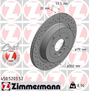 Tarcza hamulcowa ZIMMERMANN 450520352 SDB000644 LANDROVER DISCOVERY  04- tył