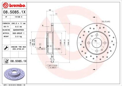 Tarcza hamulcowa BREMBO 08.5085.1X 46403960