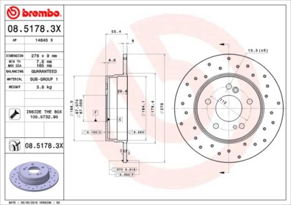 Tarcza hamulcowa BREMBO 08.5178.3X 2104230412