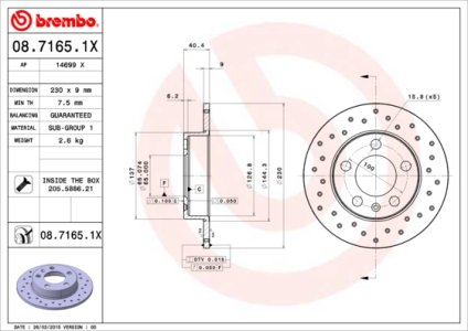 Tarcza hamulcowa BREMBO 08.7165.1X 1J0615601