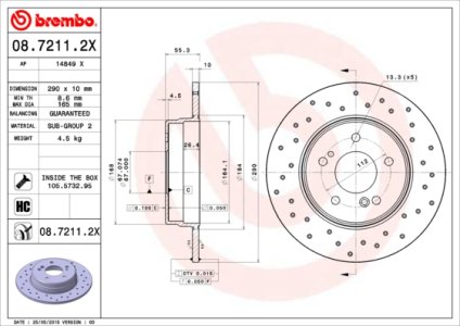 Tarcza hamulcowa BREMBO 08.7211.2X 2104230312