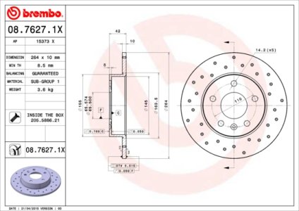 Tarcza hamulcowa BREMBO 08.7627.1X 0569109