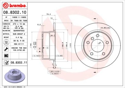Tarcza hamulcowa BREMBO 08.8302.11 34211160809