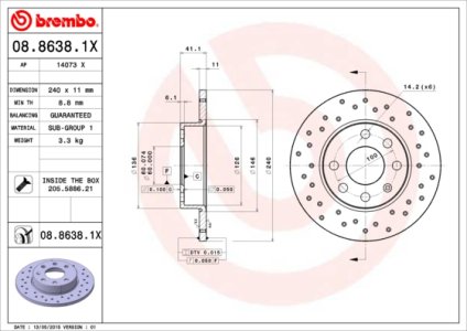 Tarcza hamulcowa BREMBO 08.8638.1X 0569020