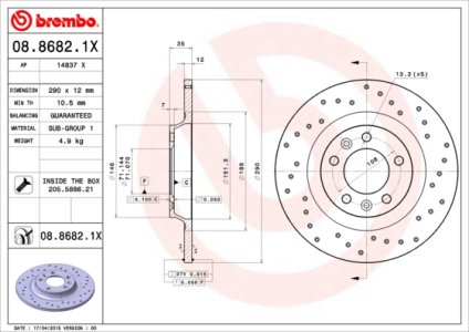 Tarcza hamulcowa BREMBO 08.8682.1X 4246P9