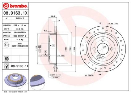 Tarcza hamulcowa BREMBO 08.9163.1X 34211503070