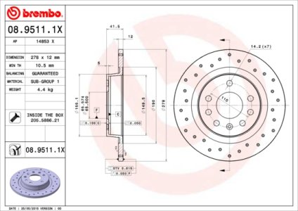 Tarcza hamulcowa BREMBO 08.9511.1X 0569115
