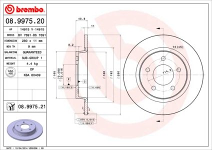 Tarcza hamulcowa BREMBO 08.9975.21 BP6Y26251D