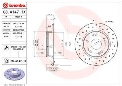 Tarcza hamulcowa BREMBO 08.A147.1X 42510SNAA00