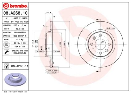 Tarcza hamulcowa BREMBO 08.A268.11 6001547683