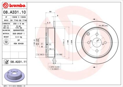 Tarcza hamulcowa BREMBO 08.A331.11 4243102070