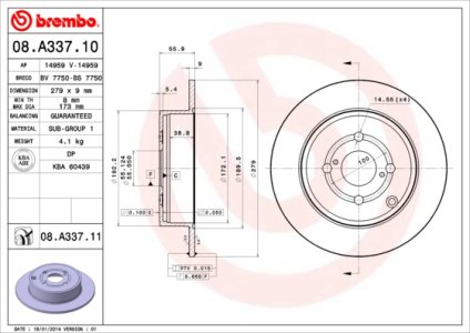 Tarcza hamulcowa BREMBO 08.A337.11 4243102080