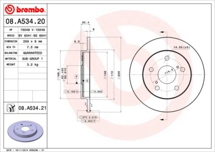 Tarcza hamulcowa BREMBO 08.A534.21 4243112260