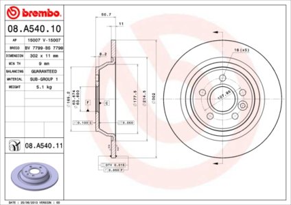Tarcza hamulcowa BREMBO 08.A540.11 1405500