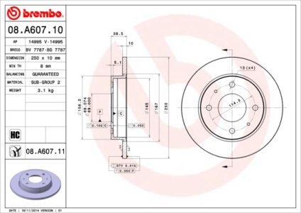 Tarcza hamulcowa BREMBO 08.A607.11 4605A076