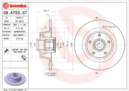 Tarcza hamulcowa BREMBO 08.A753.37 432020021R