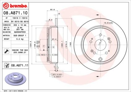 Tarcza hamulcowa BREMBO 08.A871.11 42510SWWG01