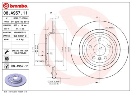 Tarcza hamulcowa BREMBO 08.A957.11 1664230012