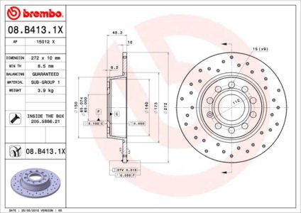 Tarcza hamulcowa BREMBO 08.B413.1X 1K0615601AA