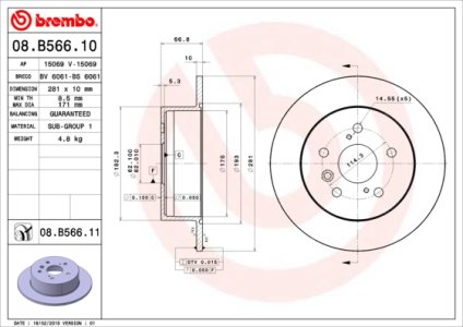 Tarcza hamulcowa BREMBO 08.B566.11 4243106110