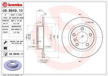 Tarcza hamulcowa BREMBO 08.B649.11 34209804830