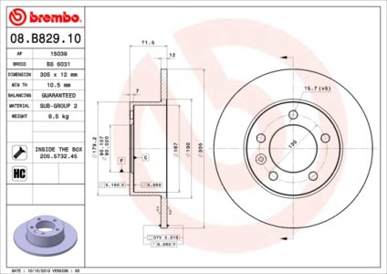 Tarcza hamulcowa BREMBO 08.B829.10 432000367R