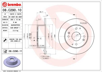 Tarcza hamulcowa BREMBO 08.C290.11 42510S1AE00
