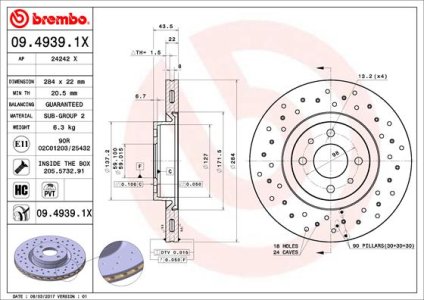 Tarcza hamulcowa BREMBO 09.4939.1X 46403088