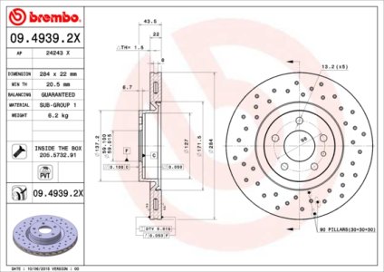 Tarcza hamulcowa BREMBO 09.4939.2X 46445006