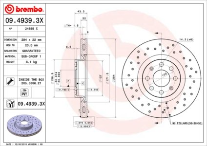Tarcza hamulcowa BREMBO 09.4939.3X 55700922