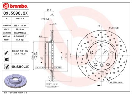 Tarcza hamulcowa BREMBO 09.5390.3X 34111164199