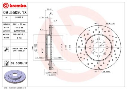 Tarcza hamulcowa BREMBO 09.5509.1X 45251SK7A00