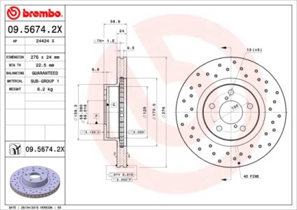 Tarcza hamulcowa BREMBO 09.5674.2X 26310AA092