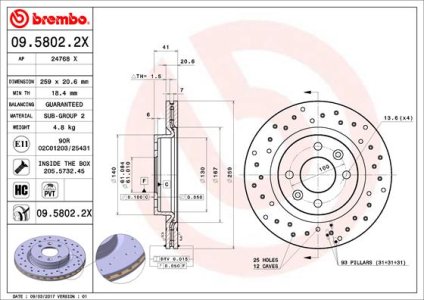 Tarcza hamulcowa BREMBO 09.5802.2X 7700780892