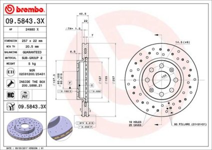 Tarcza hamulcowa BREMBO 09.5843.3X 55700920
