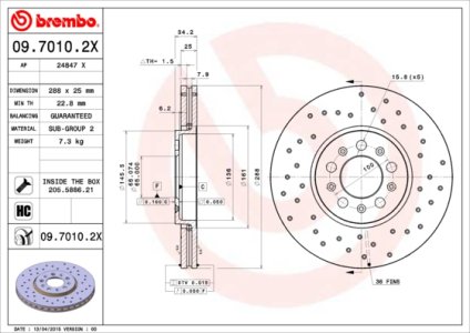 Tarcza hamulcowa BREMBO 09.7010.2X 1J0615301C