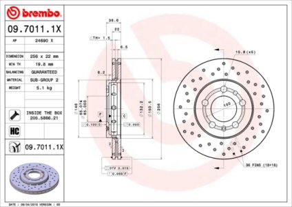 Tarcza hamulcowa BREMBO 09.7011.1X 1J0615301D