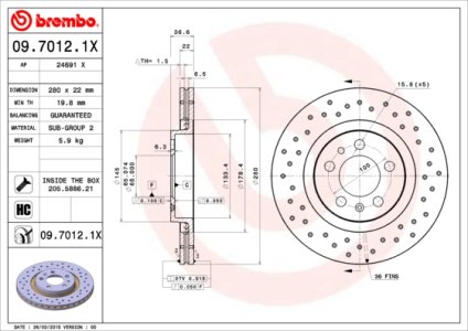 Tarcza hamulcowa BREMBO 09.7012.1X 1J0615301E