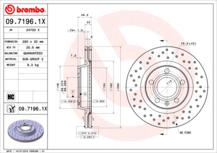 Tarcza hamulcowa BREMBO 09.7196.1X 8E0615301B