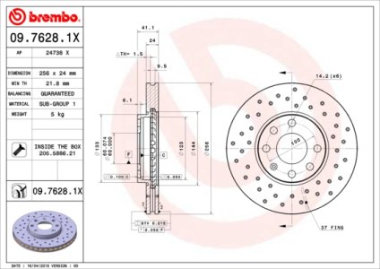 Tarcza hamulcowa BREMBO 09.7628.1X 0569059