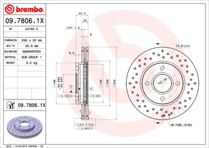 Tarcza hamulcowa BREMBO 09.7806.1X 3555344