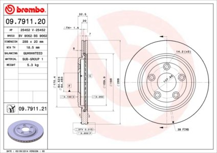 Tarcza hamulcowa BREMBO 09.7911.21 JLM20802