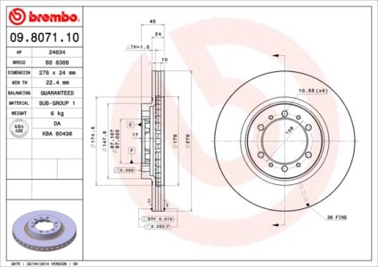 Tarcza hamulcowa BREMBO 09.8071.11 MB618716