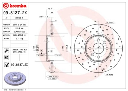 Tarcza hamulcowa BREMBO 09.8137.2X 7701205842