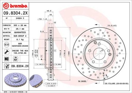 Tarcza hamulcowa BREMBO 09.8304.2X 2034210512