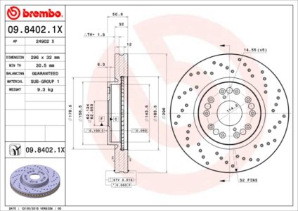 Tarcza hamulcowa BREMBO 09.8402.1X 4351250100