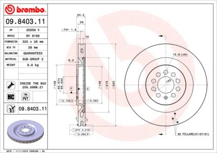 Tarcza hamulcowa BREMBO 09.8403.11 1ML615301