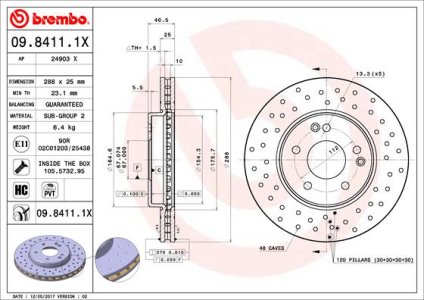 Tarcza hamulcowa BREMBO 09.8411.1X 2034210312