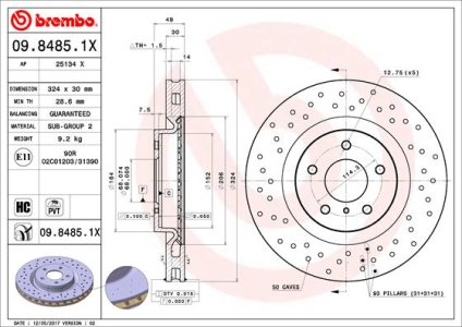 Tarcza hamulcowa BREMBO 09.8485.1X 40206CD005