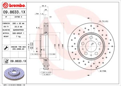 Tarcza hamulcowa BREMBO 09.8633.1X 272403